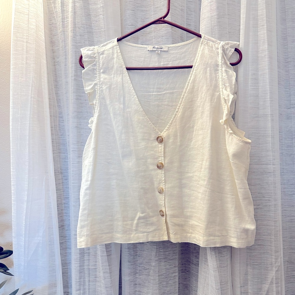 Madewell Linen-Blend Ruffle Button-Front Tank Size 10